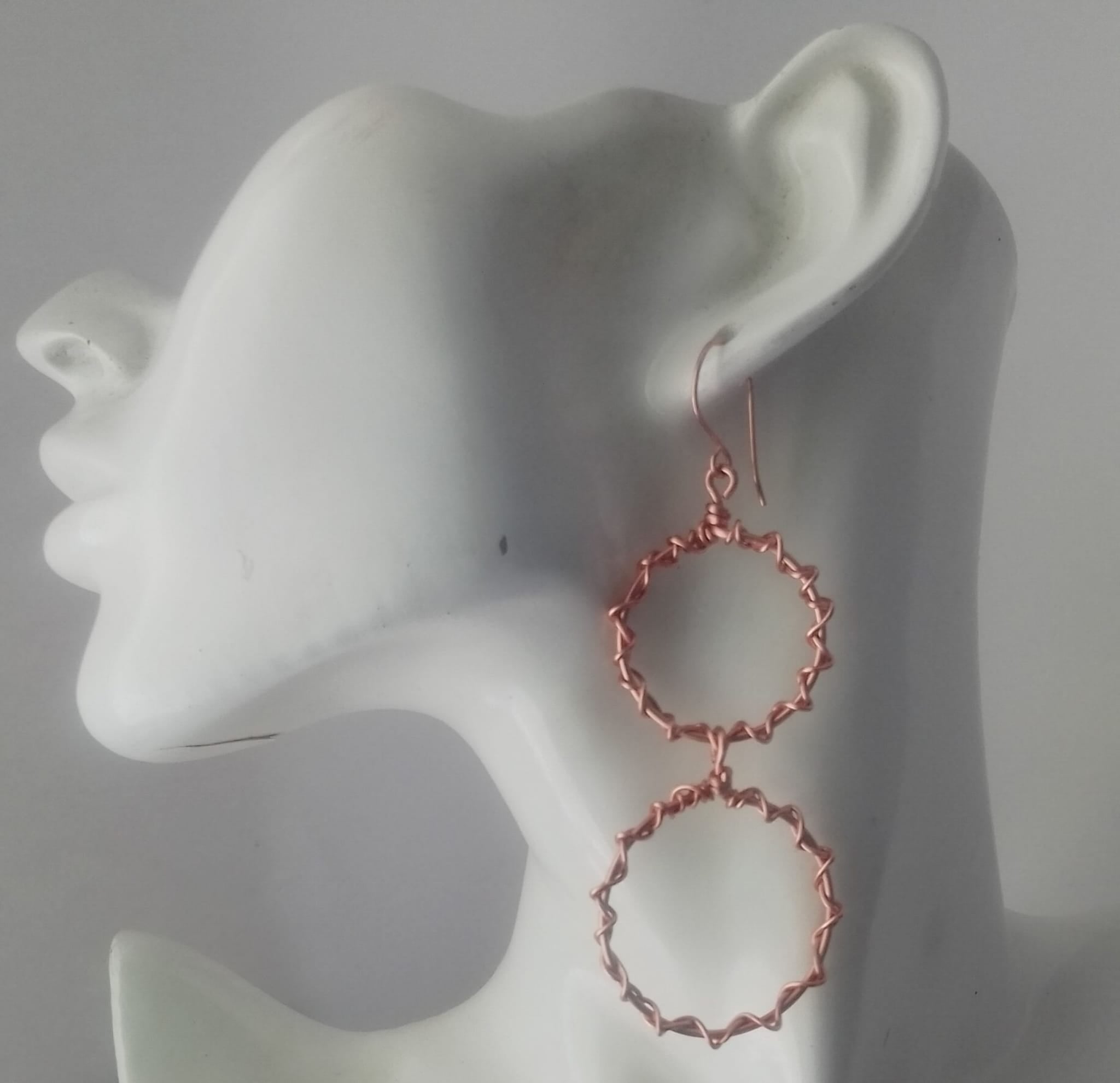 Double hoop wrapped copper Earring